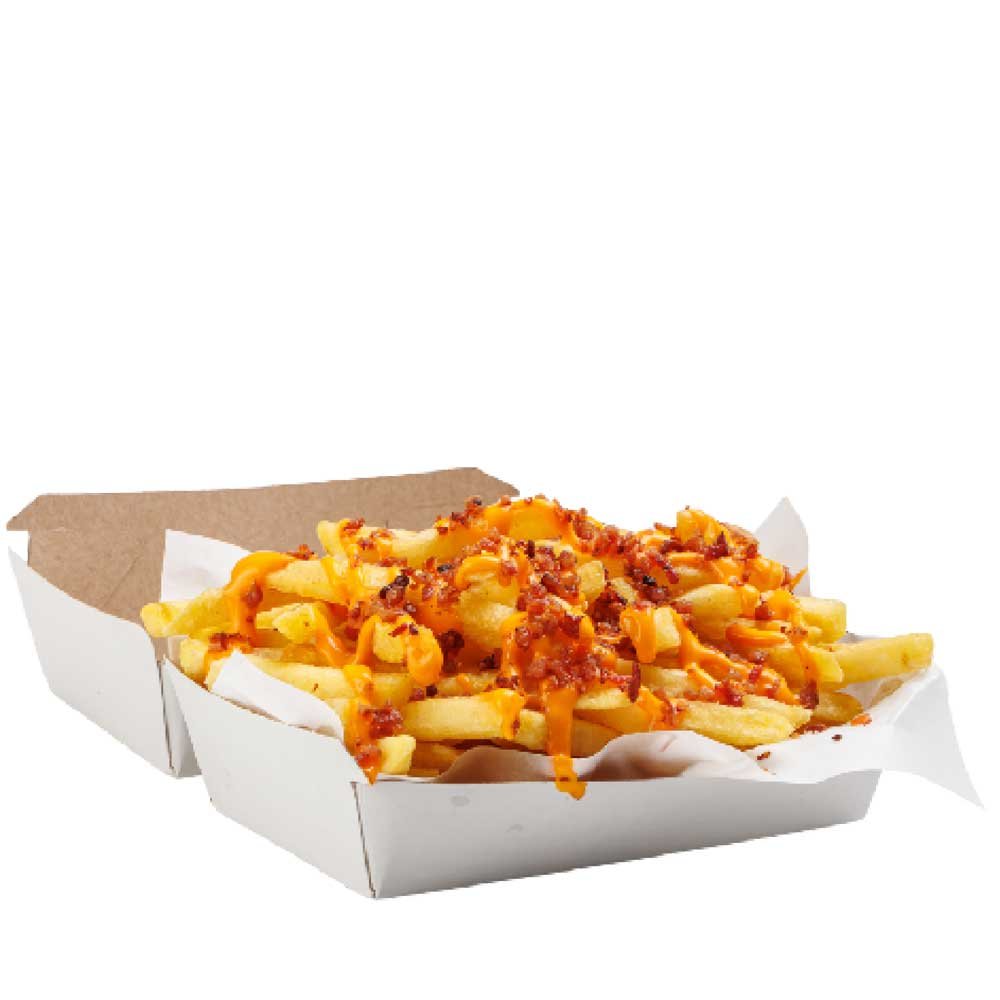 PAPAS FRITAS CON CHEDDAR Y BACON